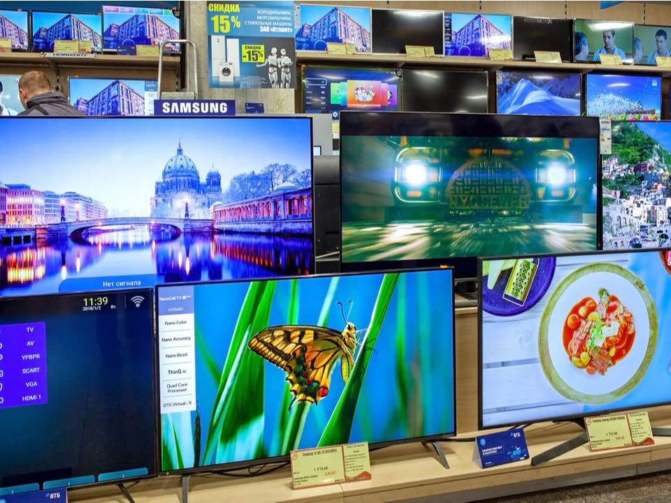 Wall of television screens showing vivid pictures