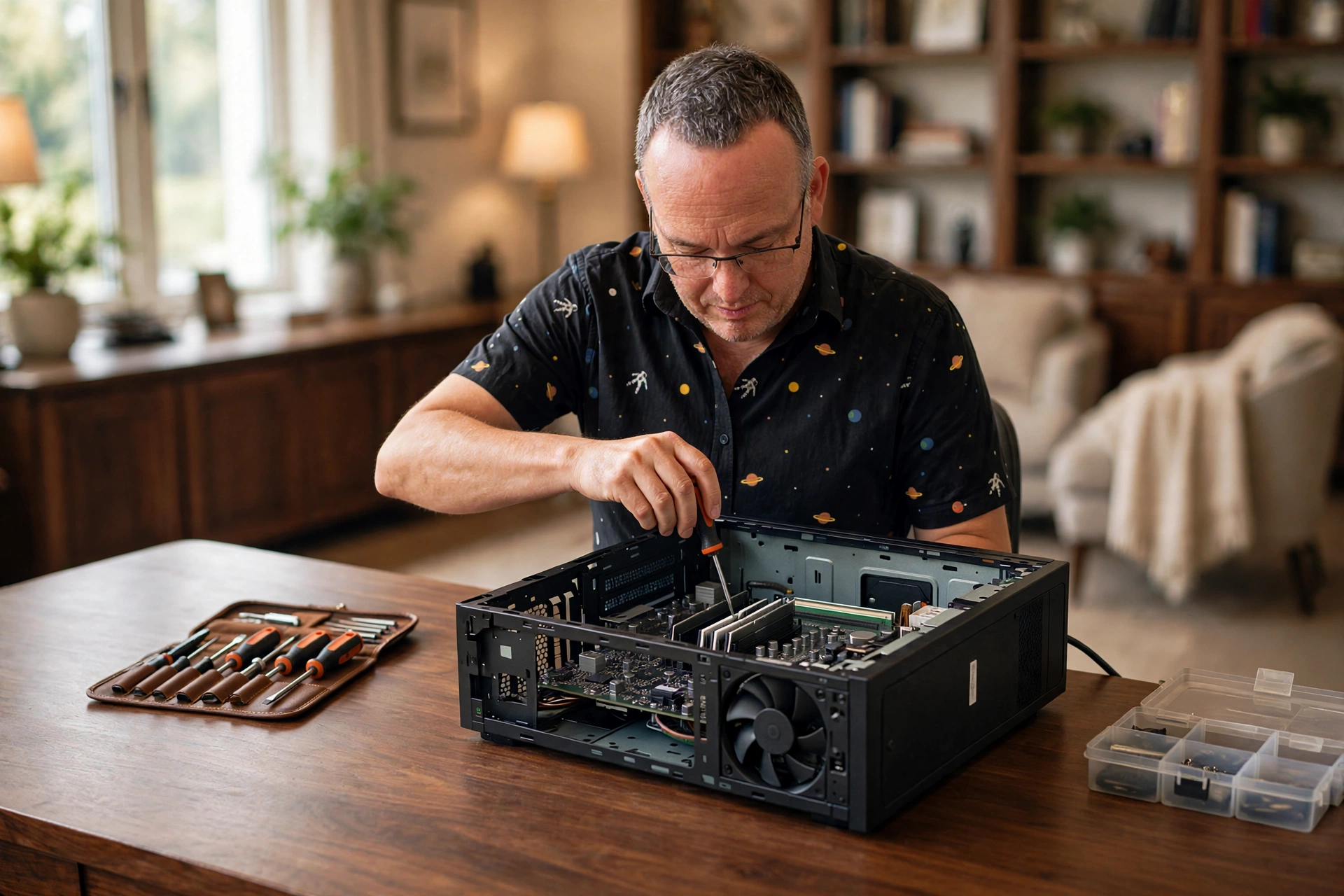 Straight 2 Work technician repairing a desktop computer