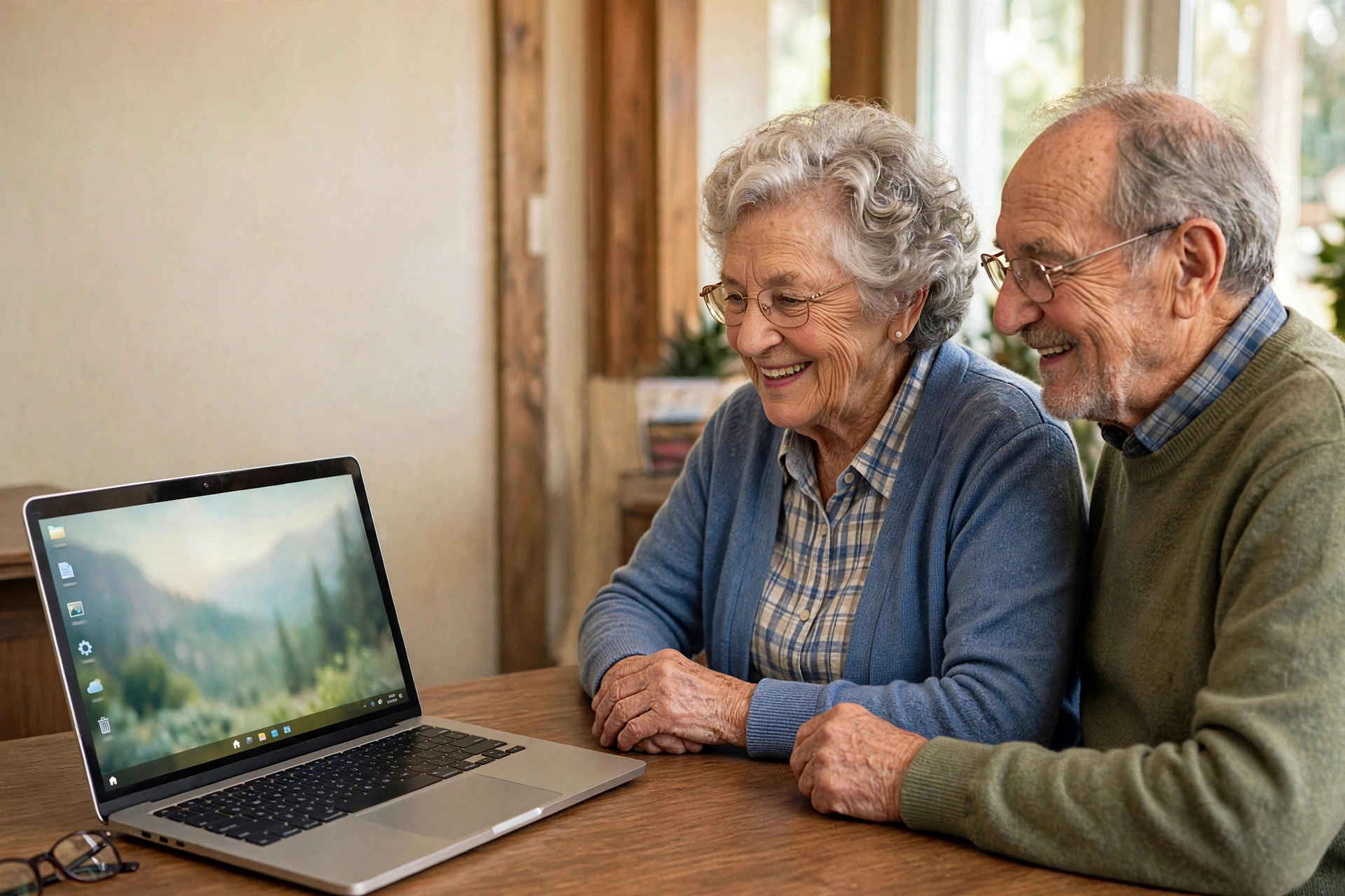 Senior woman learning email basics on a laptop